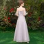 Chic / Beautiful Affordable Grey Bridesmaid Dresses 2019 A-Line / Princess Appliques Lace Floor-Length / Long Backless Wedding Party Dresses