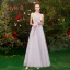 Chic / Beautiful Affordable Grey Bridesmaid Dresses 2019 A-Line / Princess Appliques Lace Floor-Length / Long Backless Wedding Party Dresses