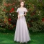 Chic / Beautiful Affordable Grey Bridesmaid Dresses 2019 A-Line / Princess Appliques Lace Floor-Length / Long Backless Wedding Party Dresses