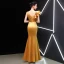 Chinese style Gold Evening Dresses  2019 Trumpet / Mermaid Square Neckline Sleeveless Embroidered Flower Floor-Length / Long Ruffle Backless Formal Dresses
