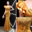 Chinese style Gold Evening Dresses  2019 Trumpet / Mermaid Square Neckline Sleeveless Embroidered Flower Floor-Length / Long Ruffle Backless Formal Dresses