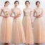 Affordable Champagne Bridesmaid Dresses 2019 A-Line / Princess Appliques Lace Bow Sash Floor-Length / Long Backless Wedding Party Dresses
