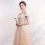 Affordable Champagne Bridesmaid Dresses 2019 A-Line / Princess Appliques Lace Bow Sash Floor-Length / Long Backless Wedding Party Dresses