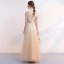 Affordable Champagne Bridesmaid Dresses 2019 A-Line / Princess Appliques Lace Bow Sash Floor-Length / Long Backless Wedding Party Dresses