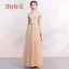 Affordable Champagne Bridesmaid Dresses 2019 A-Line / Princess Appliques Lace Bow Sash Floor-Length / Long Backless Wedding Party Dresses