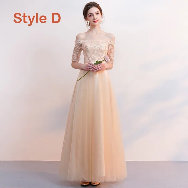 Affordable Champagne Bridesmaid Dresses 2019 A-Line / Princess Appliques Lace Bow Sash Floor-Length / Long Backless Wedding Party Dresses