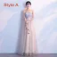Elegant Champagne Bridesmaid Dresses 2019 A-Line / Princess Appliques Lace Sash Floor-Length / Long Backless Wedding Party Dresses