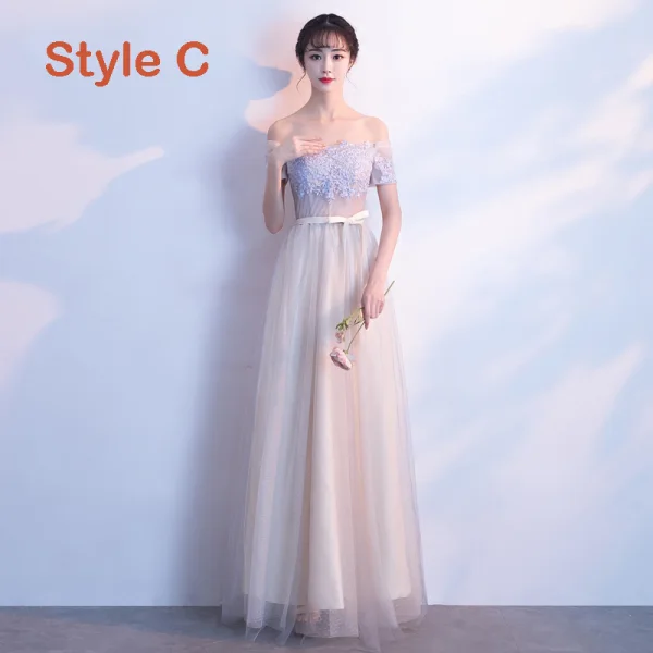 Elegant Champagne Bridesmaid Dresses 2019 A-Line / Princess Appliques Lace Sash Floor-Length / Long Backless Wedding Party Dresses