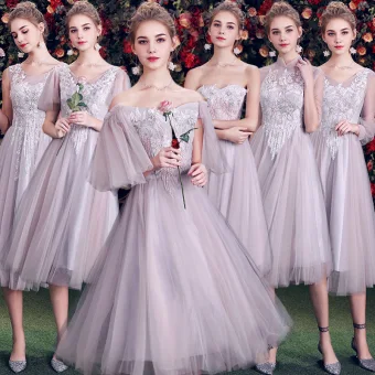 Élégant Gris Robe Demoiselle D 039 Honneur 2019 Princesse Appliques En Dentelle Courte Volants Dos Nu Robe Pour Mariage