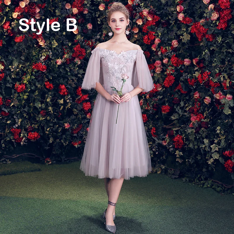 Elegant Grey Bridesmaid Dresses 2019 A Line Princess Appliques Lace Short  Ruffle Backless Wedding Party Dresses
