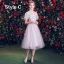 Elegant Grey Bridesmaid Dresses 2019 A-Line / Princess Appliques Lace Short Ruffle Backless Wedding Party Dresses