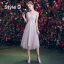 Elegant Grey Bridesmaid Dresses 2019 A-Line / Princess Appliques Lace Short Ruffle Backless Wedding Party Dresses