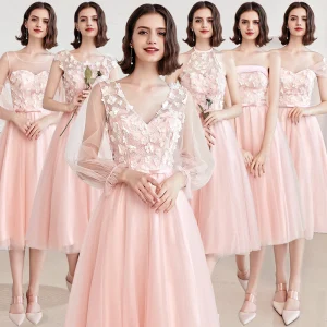 Abordable Perle Rose Robe Demoiselle D Honneur 2019 Princesse Appliques En Dentelle Ceinture Courte Dos Nu Robe Pour Mariage