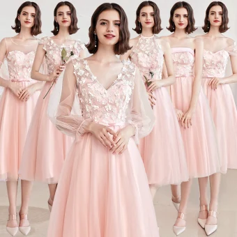 Affordable Pearl Pink Bridesmaid Dresses 2019 A Line Princess Appliques Lace Sash Short Backless Wedding Party Dresses