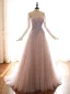 Edles Pearl Rosa Ballkleider 2019 A Linie Off Shoulder Kurze Ärmel Applikationen Spitze Perlenstickerei Sweep / Pinsel Zug Rüschen Rückenfreies Festliche Kleider