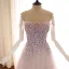 Edles Pearl Rosa Ballkleider 2019 A Linie Off Shoulder Kurze Ärmel Applikationen Spitze Perlenstickerei Sweep / Pinsel Zug Rüschen Rückenfreies Festliche Kleider