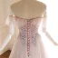 Edles Pearl Rosa Ballkleider 2019 A Linie Off Shoulder Kurze Ärmel Applikationen Spitze Perlenstickerei Sweep / Pinsel Zug Rüschen Rückenfreies Festliche Kleider