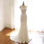 Modern / Fashion Ivory Pierced Wedding Dresses 2019 Trumpet / Mermaid Scoop Neck Sleeveless Appliques Lace Bow Sash Court Train Ruffle