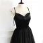 Elegant Black Prom Dresses 2019 A-Line / Princess Spaghetti Straps Sleeveless Beading Sash Floor-Length / Long Ruffle Backless Formal Dresses