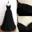 Elegant Black Prom Dresses 2019 A-Line / Princess Spaghetti Straps Sleeveless Beading Sash Floor-Length / Long Ruffle Backless Formal Dresses