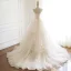 Chic / Belle Champagne Robe De Mariée 2019 Princesse Bretelles Spaghetti Sans Manches Dos Nu Appliques En Dentelle Tribunal Train Volants en Cascade