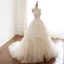 Chic / Belle Champagne Robe De Mariée 2019 Princesse Bretelles Spaghetti Sans Manches Dos Nu Appliques En Dentelle Tribunal Train Volants en Cascade