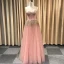 Étourdissant Perle Rose Glitter Robe De Soirée 2019 Princesse Bretelles Spaghetti Sans Manches Fait main Perlage Longue Volants Dos Nu Robe De Ceremonie