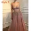 Étourdissant Perle Rose Glitter Robe De Soirée 2019 Princesse Bretelles Spaghetti Sans Manches Fait main Perlage Longue Volants Dos Nu Robe De Ceremonie