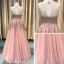 Étourdissant Perle Rose Glitter Robe De Soirée 2019 Princesse Bretelles Spaghetti Sans Manches Fait main Perlage Longue Volants Dos Nu Robe De Ceremonie