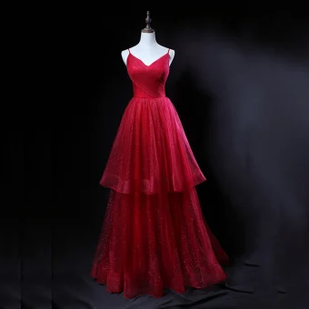 Bling Bling Bordeaux Robe De Bal 2018 Princesse Bretelles Spaghetti Sans Manches Glitter Tulle Longue Volants En Cascade Dos Nu Robe De Ceremonie