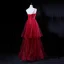 Bling Bling Burgundy Prom Dresses 2018 A-Line / Princess Spaghetti Straps Sleeveless Glitter Tulle Floor-Length / Long Cascading Ruffles Backless Formal Dresses