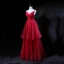 Bling Bling Burgundy Prom Dresses 2018 A-Line / Princess Spaghetti Straps Sleeveless Glitter Tulle Floor-Length / Long Cascading Ruffles Backless Formal Dresses