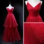 Bling Bling Burgundy Prom Dresses 2018 A-Line / Princess Spaghetti Straps Sleeveless Glitter Tulle Floor-Length / Long Cascading Ruffles Backless Formal Dresses