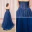 Elegancka Granatowe Sukienki Na Bal 2019 Księżniczki Najpiękniejsze / Ekskluzywne Bez Ramiączek Bez Rękawów Frezowanie Długie Wzburzyć Bez Pleców Sukienki Wizytowe