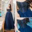 Elegancka Granatowe Sukienki Na Bal 2019 Księżniczki Najpiękniejsze / Ekskluzywne Bez Ramiączek Bez Rękawów Frezowanie Długie Wzburzyć Bez Pleców Sukienki Wizytowe