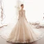 Illusion Champagne Transparentes Robe De Mariée 2019 Princesse Encolure Dégagée Gonflée 3/4 Manches Dos Nu Glitter Tulle Appliques En Dentelle Perlage Royal Train
