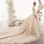 Illusion Champagne Transparentes Robe De Mariée 2019 Princesse Encolure Dégagée Gonflée 3/4 Manches Dos Nu Glitter Tulle Appliques En Dentelle Perlage Royal Train