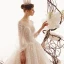 Illusion Champagne Transparentes Robe De Mariée 2019 Princesse Encolure Dégagée Gonflée 3/4 Manches Dos Nu Glitter Tulle Appliques En Dentelle Perlage Royal Train