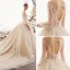 Illusion Champagne Transparentes Robe De Mariée 2019 Princesse Encolure Dégagée Gonflée 3/4 Manches Dos Nu Glitter Tulle Appliques En Dentelle Perlage Royal Train
