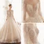 Illusion Champagne Transparentes Robe De Mariée 2019 Princesse Encolure Dégagée Gonflée 3/4 Manches Dos Nu Glitter Tulle Appliques En Dentelle Perlage Royal Train