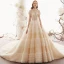Vintage Champagner Durchsichtige Spitze Brautkleider / Hochzeitskleider 2019 Prinzessin Stehkragen Ärmellos Rückenfreies Perlenstickerei Königliche Schleppe Rüschen
