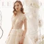 Vintage Champagner Durchsichtige Spitze Brautkleider / Hochzeitskleider 2019 Prinzessin Stehkragen Ärmellos Rückenfreies Perlenstickerei Königliche Schleppe Rüschen