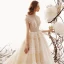 Vintage Champagner Durchsichtige Spitze Brautkleider / Hochzeitskleider 2019 Prinzessin Stehkragen Ärmellos Rückenfreies Perlenstickerei Königliche Schleppe Rüschen