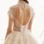 Vintage Champagner Durchsichtige Spitze Brautkleider / Hochzeitskleider 2019 Prinzessin Stehkragen Ärmellos Rückenfreies Perlenstickerei Königliche Schleppe Rüschen