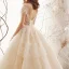 Vintage Champagner Durchsichtige Spitze Brautkleider / Hochzeitskleider 2019 Prinzessin Stehkragen Ärmellos Rückenfreies Perlenstickerei Königliche Schleppe Rüschen