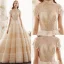 Vintage Champagner Durchsichtige Spitze Brautkleider / Hochzeitskleider 2019 Prinzessin Stehkragen Ärmellos Rückenfreies Perlenstickerei Königliche Schleppe Rüschen
