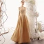 Modest / Simple Champagne Gold Evening Dresses  2019 A-Line / Princess Spaghetti Straps Sleeveless Glitter Polyester Floor-Length / Long Backless Formal Dresses