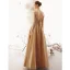 Modest / Simple Champagne Gold Evening Dresses  2019 A-Line / Princess Spaghetti Straps Sleeveless Glitter Polyester Floor-Length / Long Backless Formal Dresses