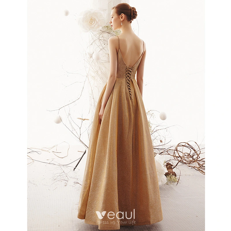 ark and co gold sequin dress Long Sequined Evening Gown with V-Neck Gold / 10 main image 1