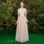 Elegant Champagne Bridesmaid Dresses 2019 A-Line / Princess Spotted Tulle Bow Sash Floor-Length / Long Ruffle Wedding Party Dresses